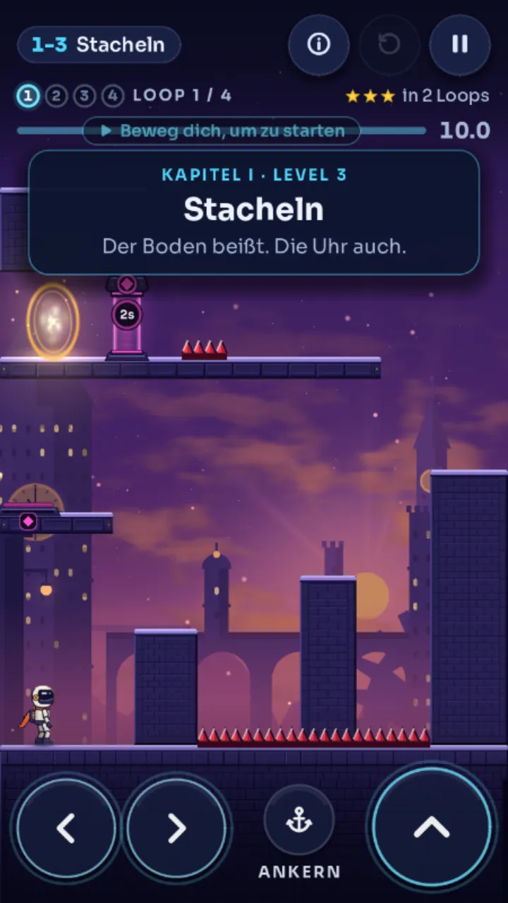 Level 1-3 „Stacheln“ der Demo im Browser